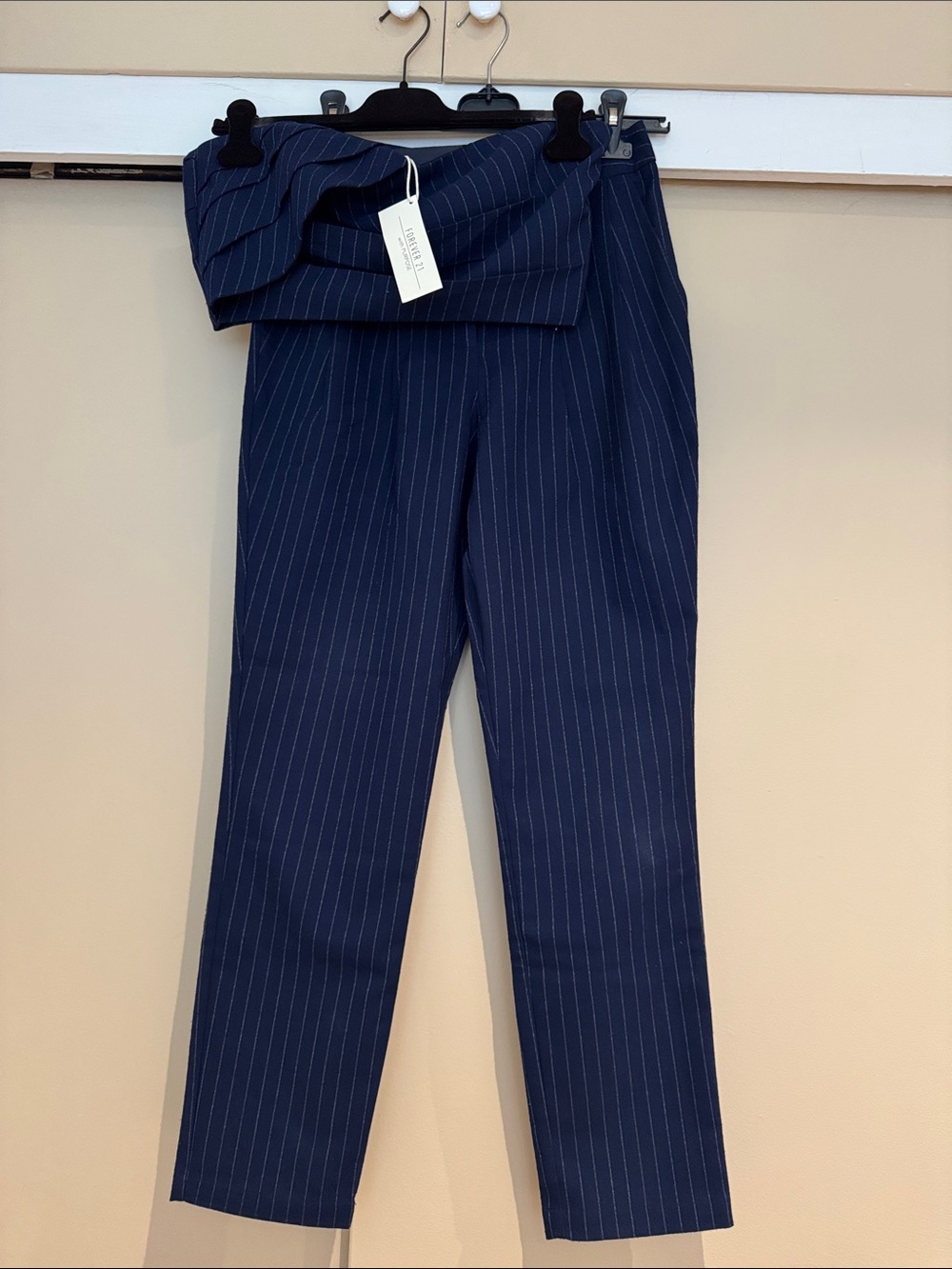 Tailored Navy Pinstripe set : High waist pants and strapless top